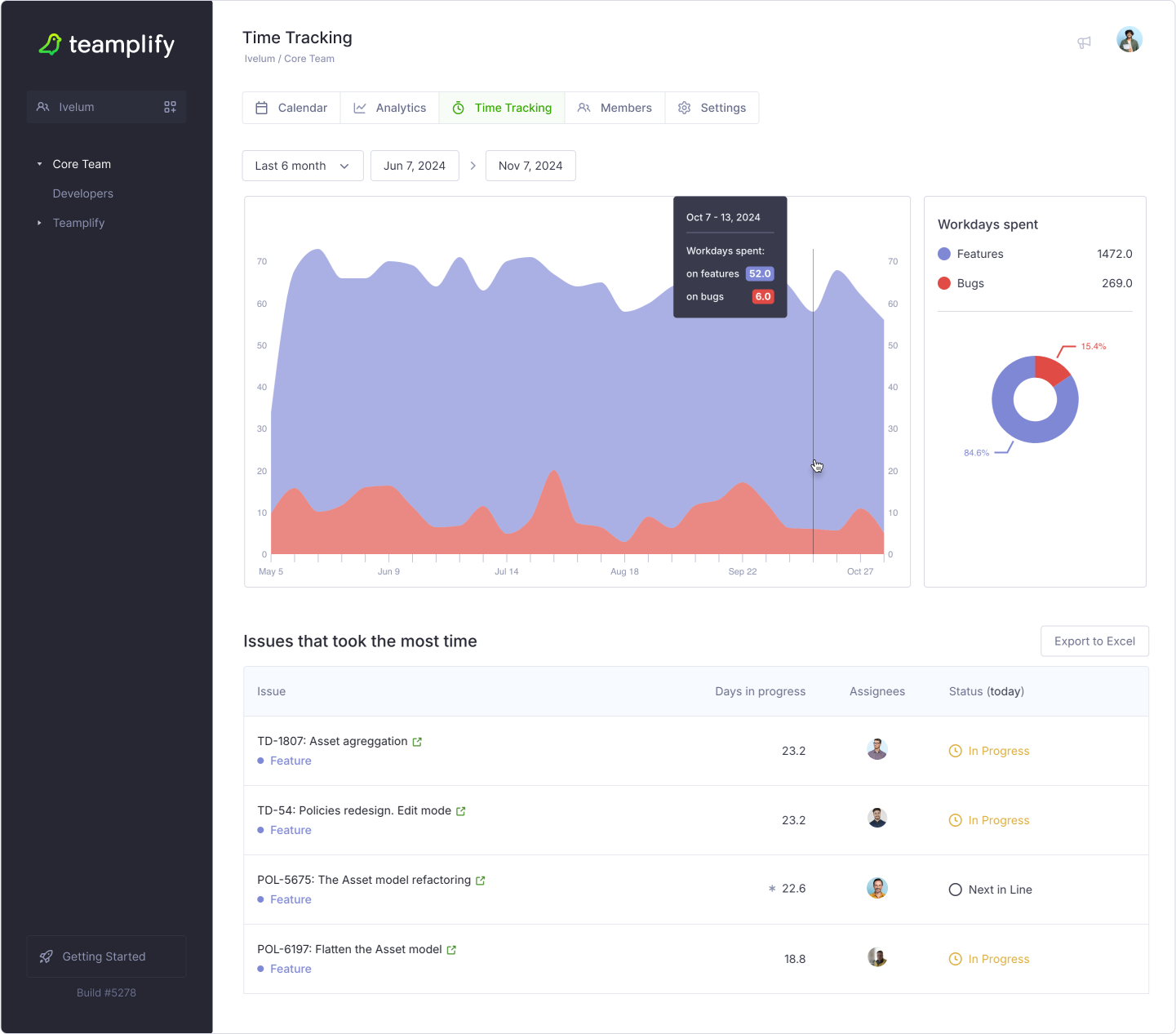 Teamplify Time Tracking feature