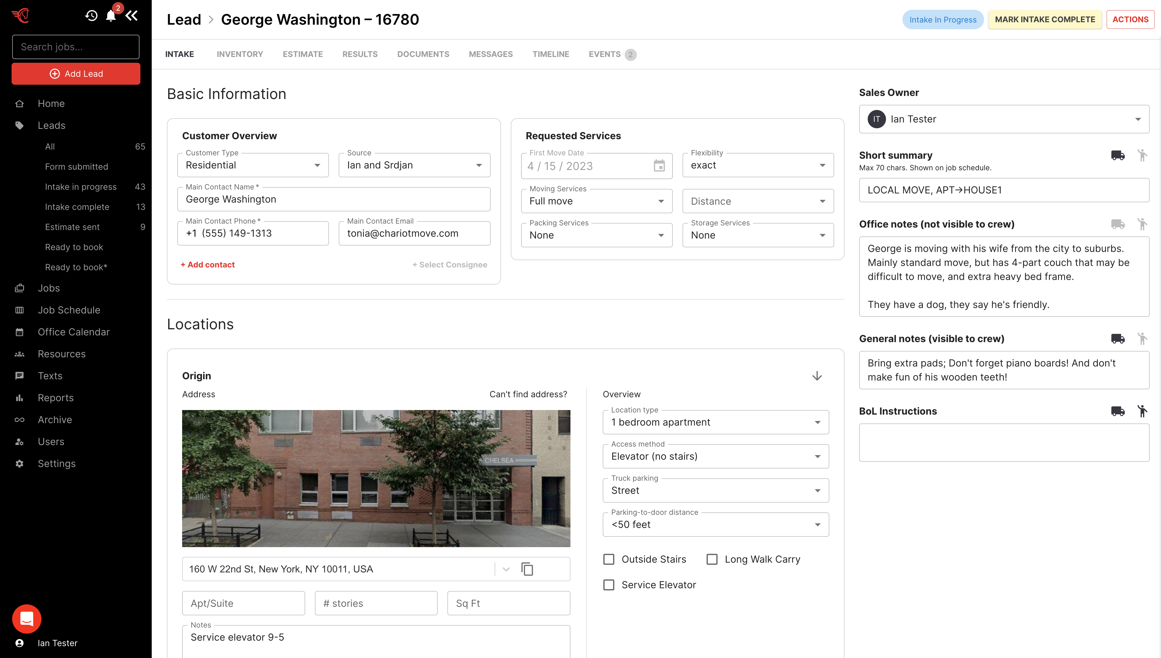 Chariot Move Main job page