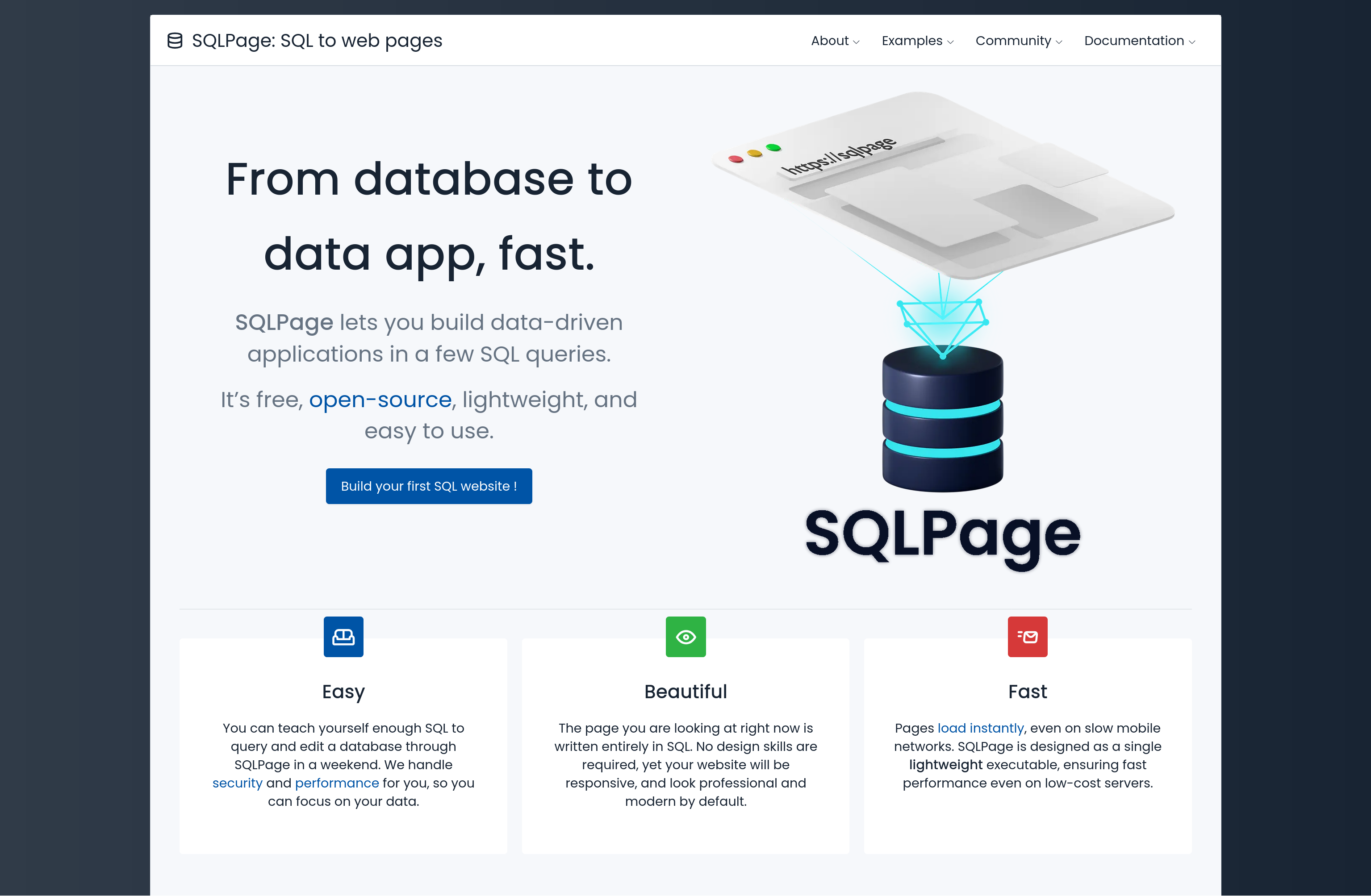 SQLPage - Build SQL-only websites SQLPage's Homepage is written in... SQLPage!