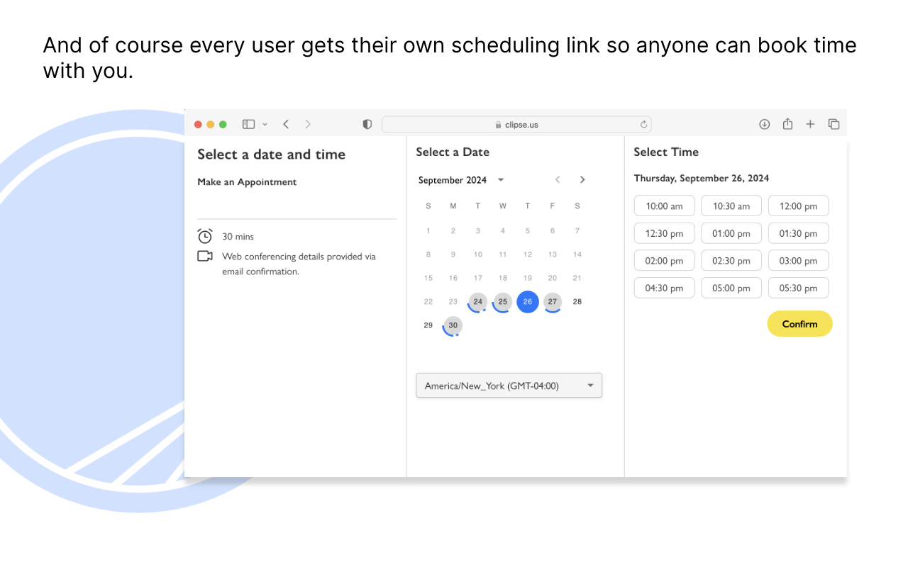 Clipse Clipse scheduling page