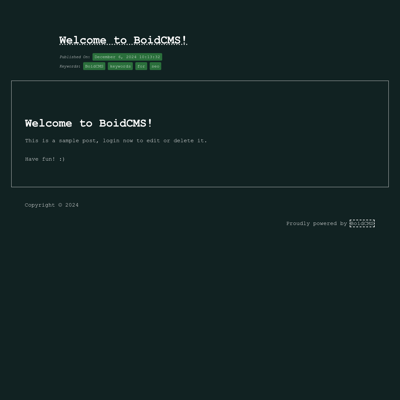 BoidCMS Default Installation Post