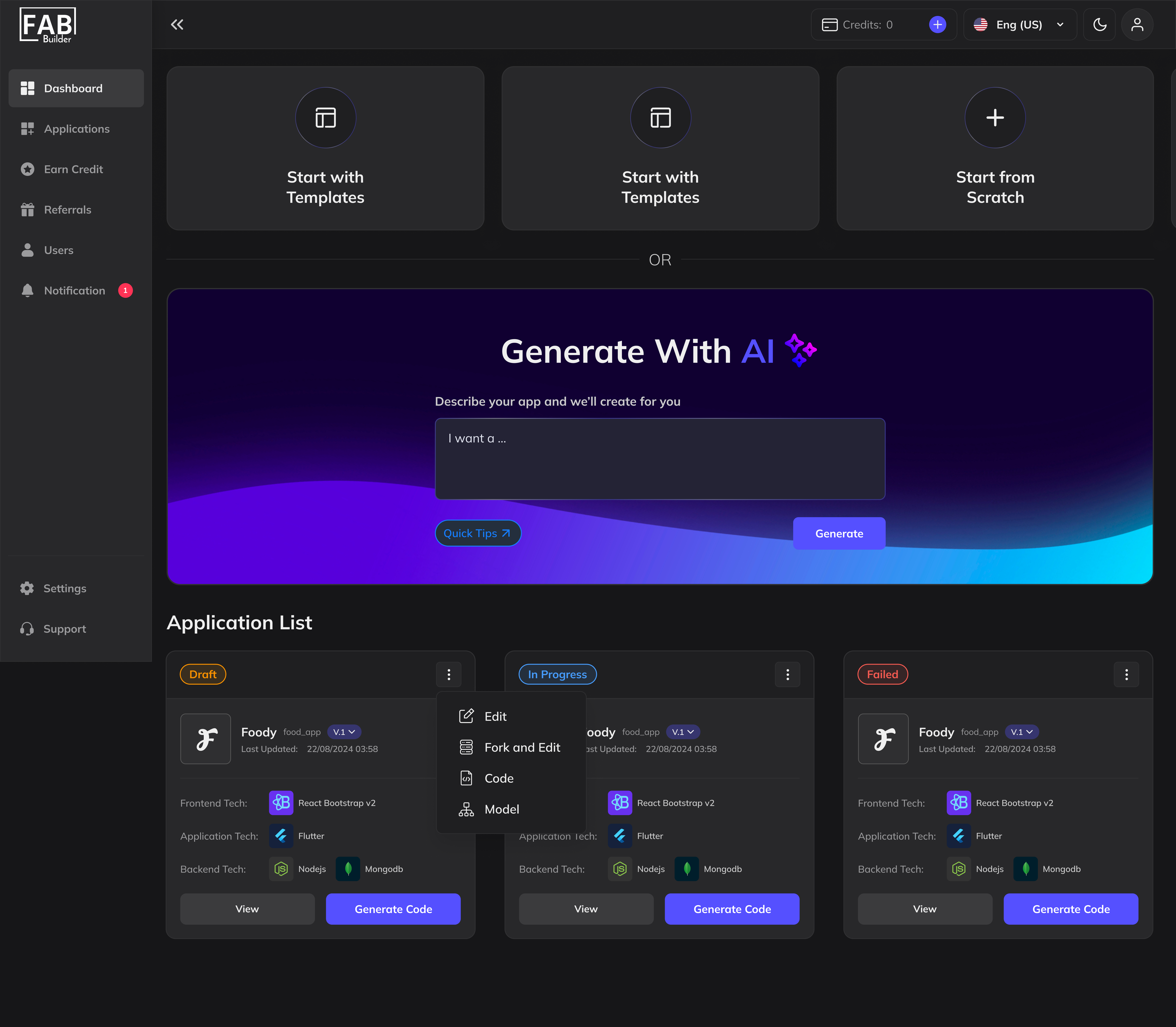 FAB Builder FAB Builder Studio Dashboard