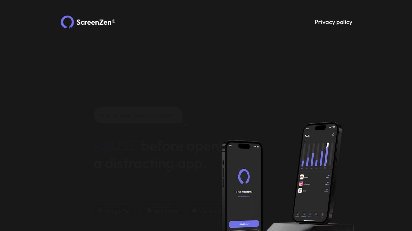 ScreenZen Landing page