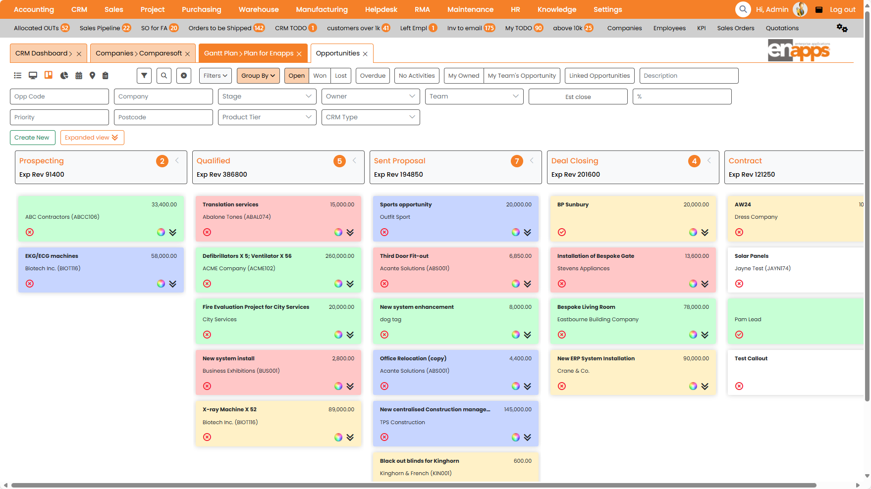 Enapps ERP Pipeline Kanban