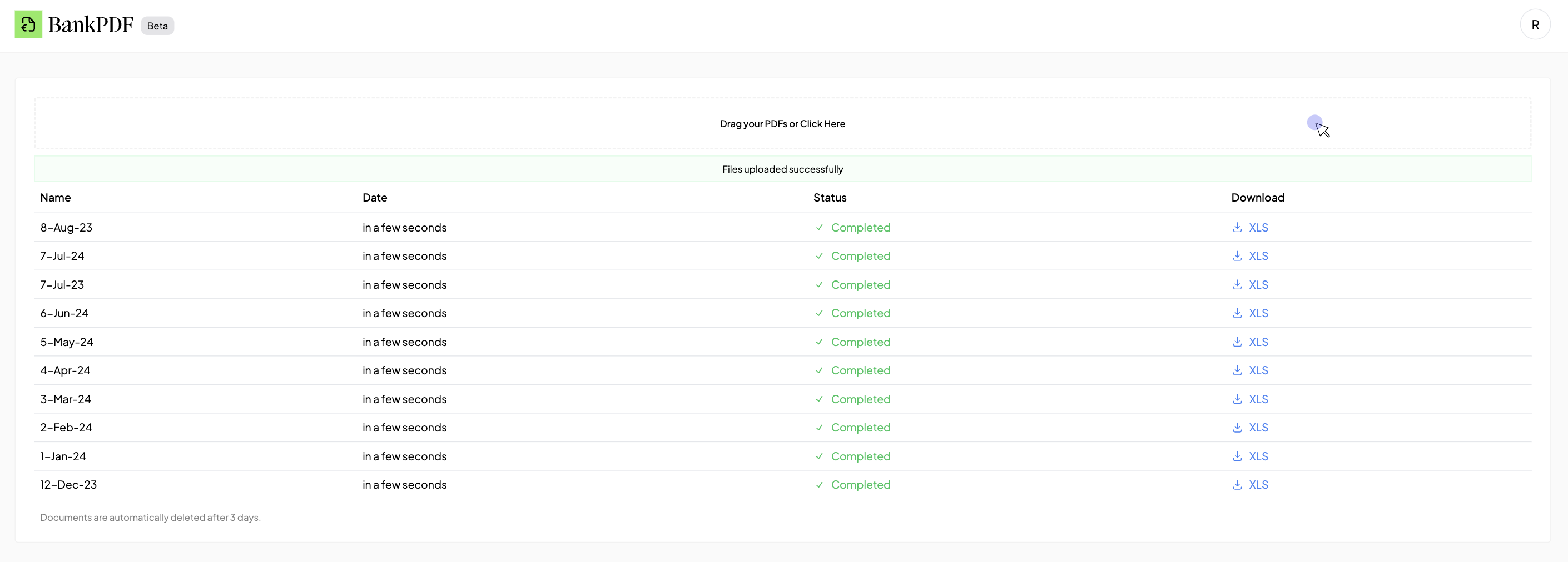 BankPDF Converted bank statements