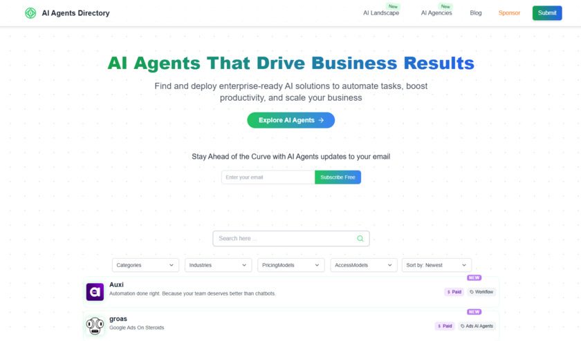 AI Agents Directory Landing Page