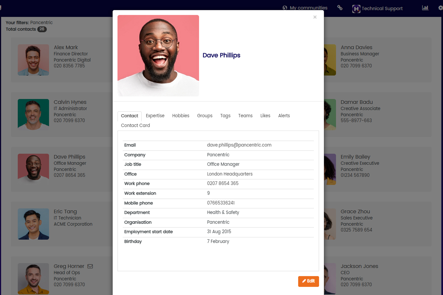 HUB Intranet Contacts Directory with Personal Profiles