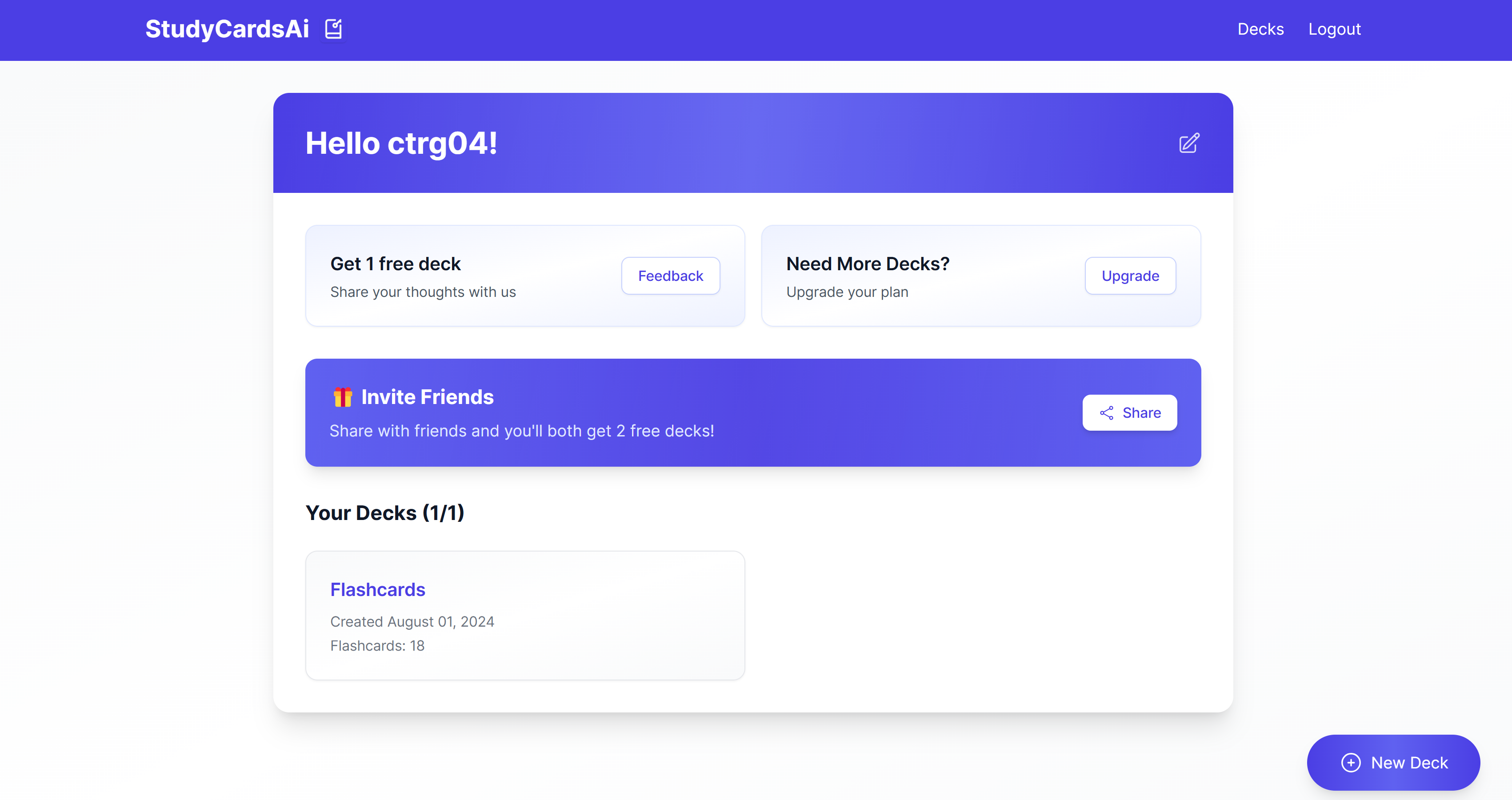 StudyCards Ai Dashboard