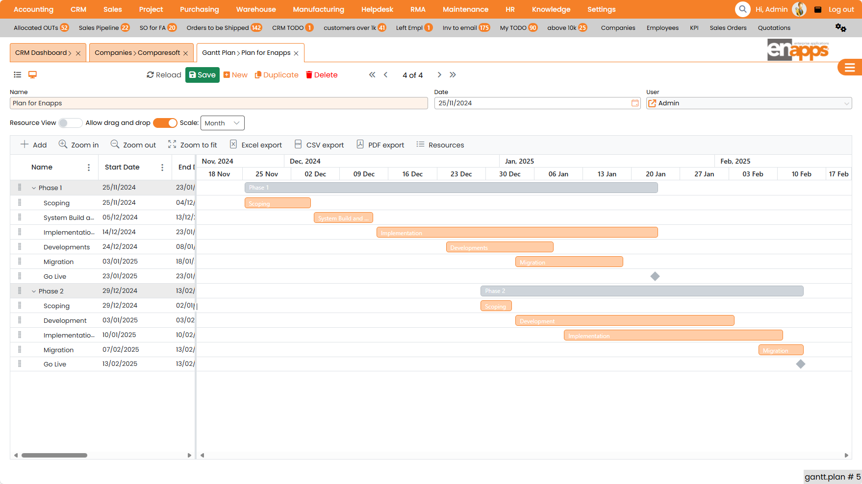 Enapps ERP Project Gantt
