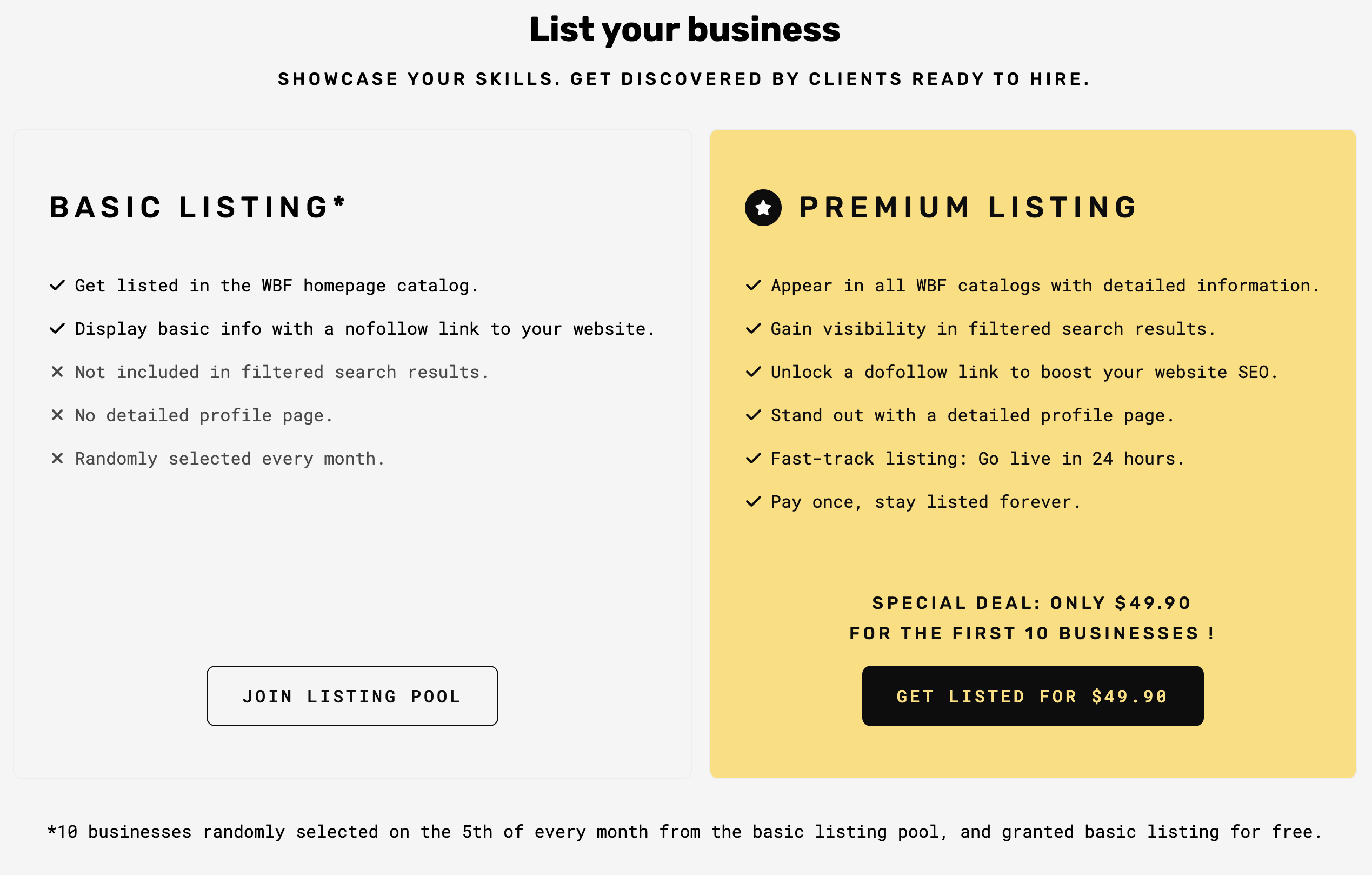 We Build For listing options