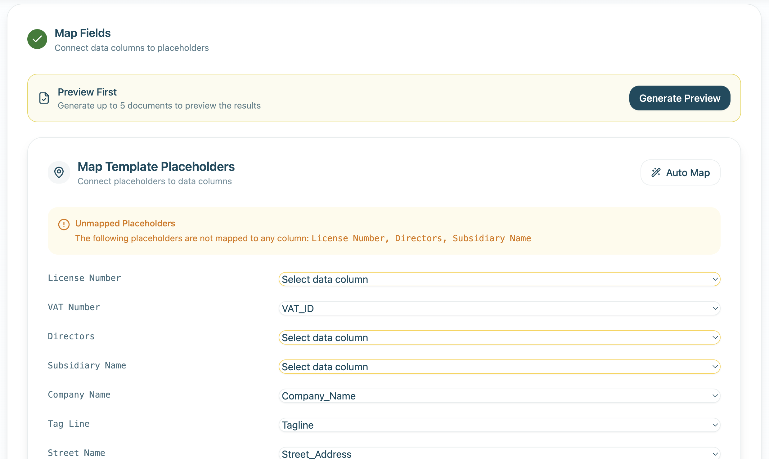Bulk Document Generator MapPlaceholders_Step3