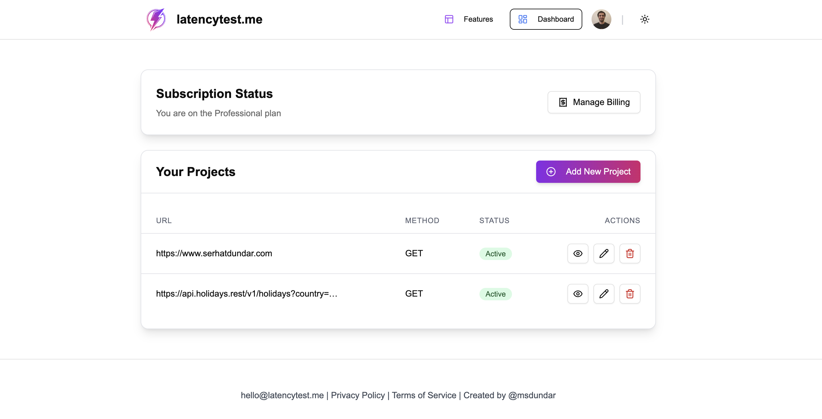 LatencyTest.me Dashboard