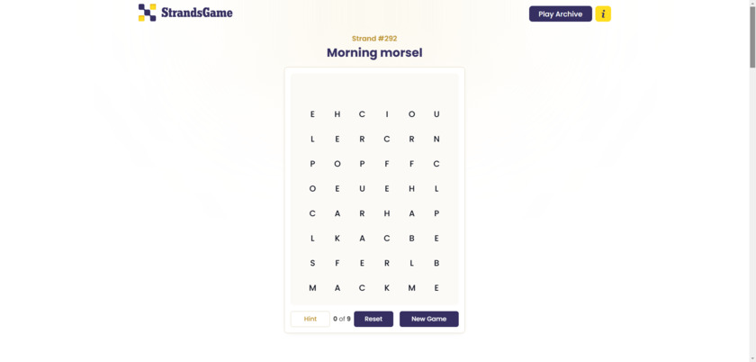 StrandsGame.info Landing Page