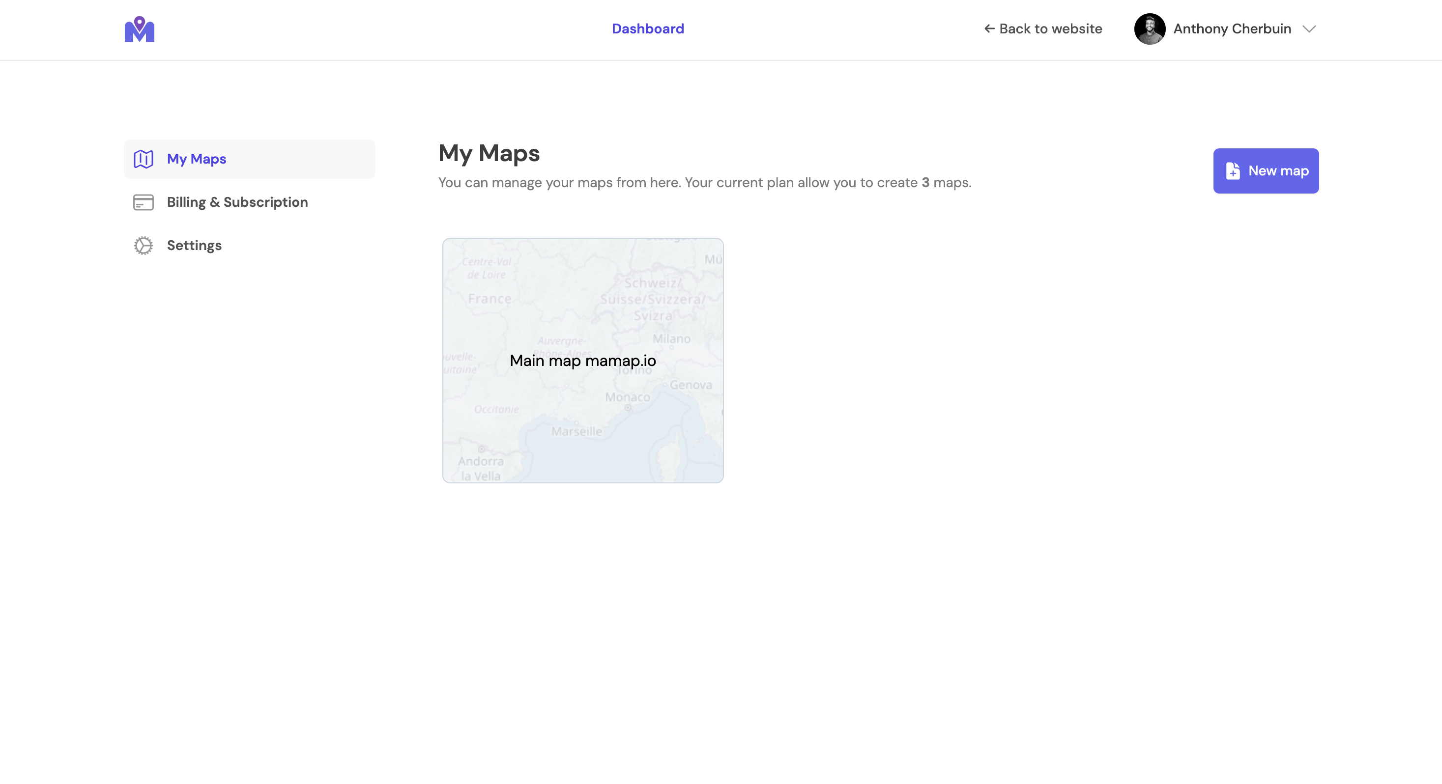 mamap.io Dashboard maps management