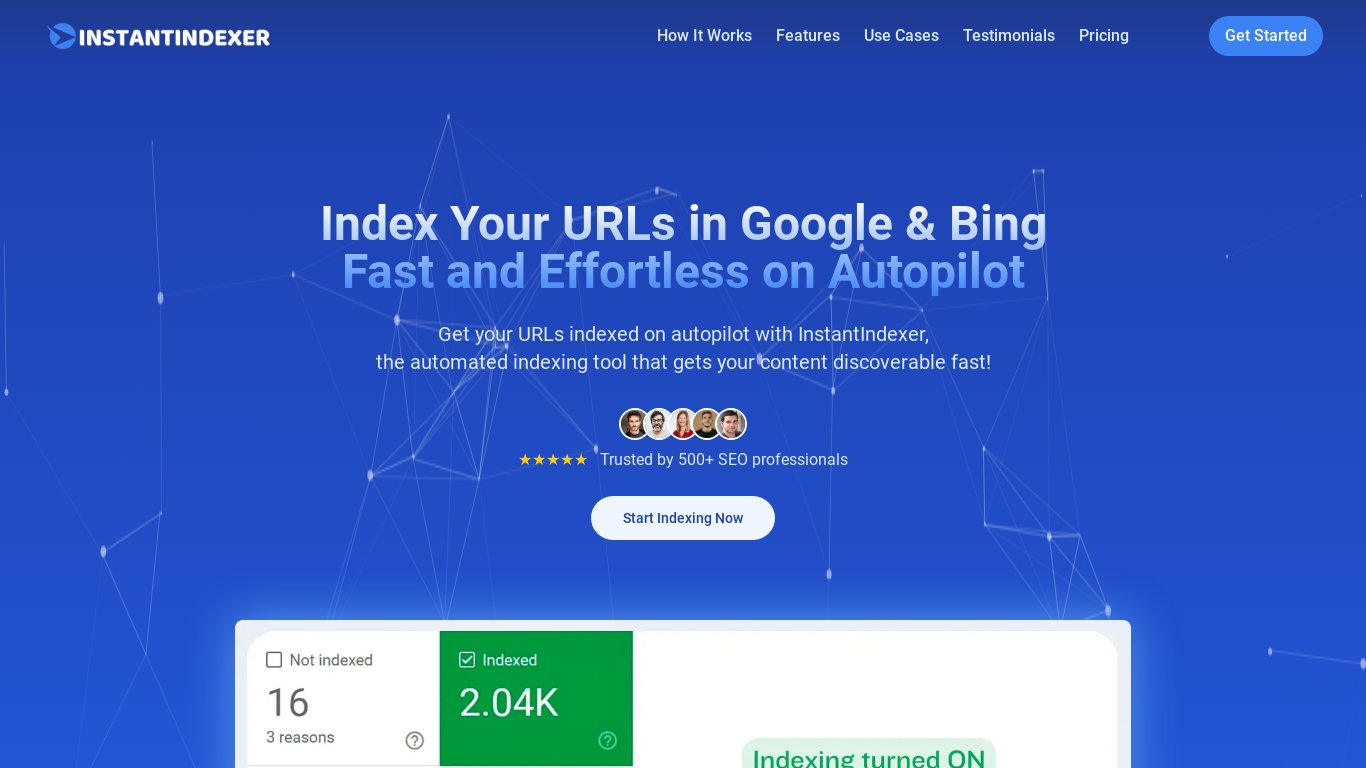 InstantIndexer.net Landing page