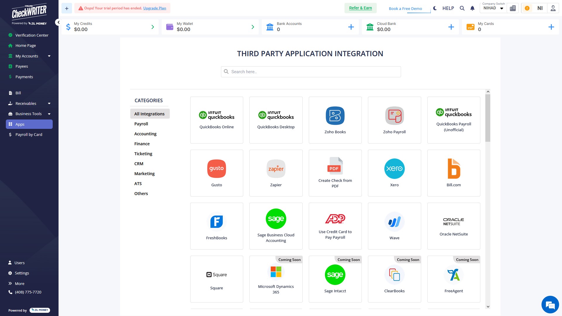 Online Check Writer Third Party Intergration
