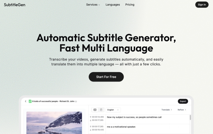 SubtitleGen Landing Page