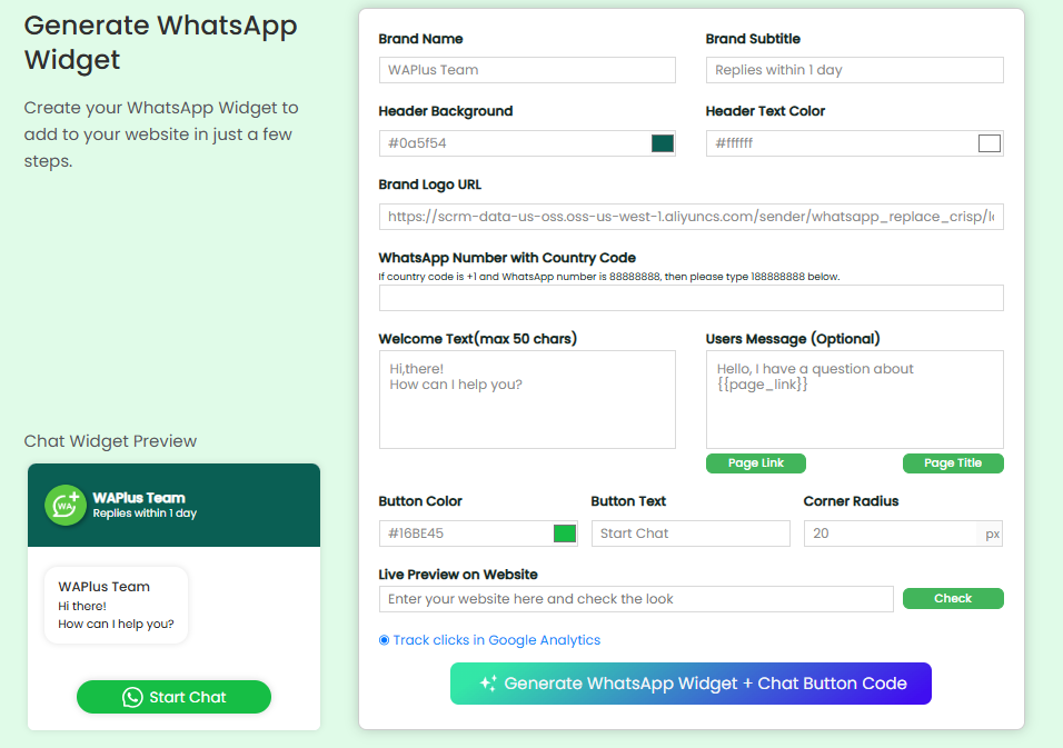 WAPlus.io Chat Button Generator WhatsApp Button