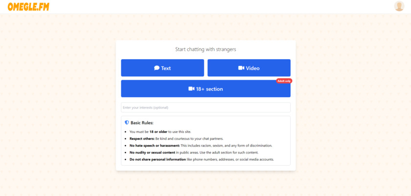 Omegle.fm Landing Page