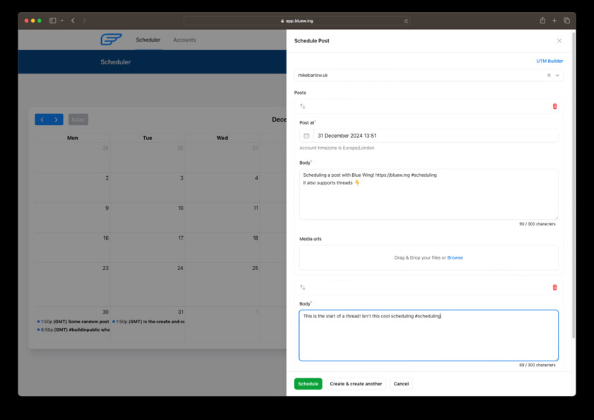 BlueW.ing Scheduling screen