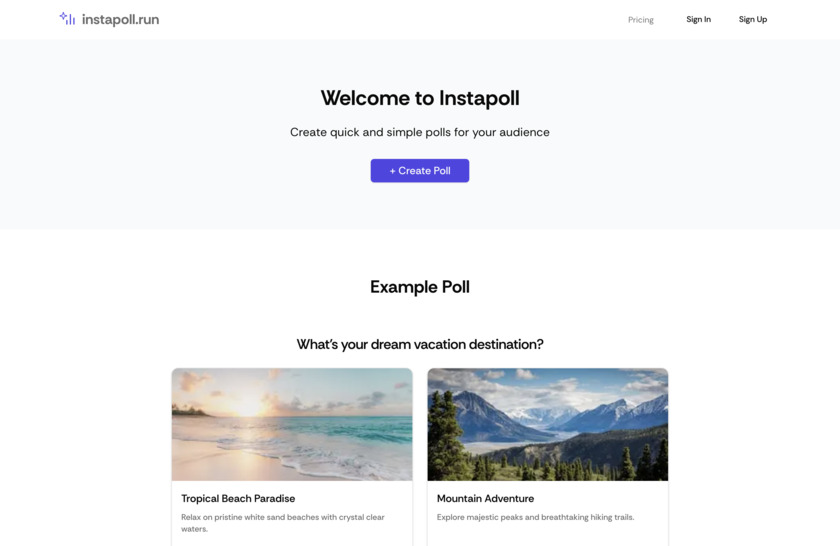 instapoll.run Landing Page