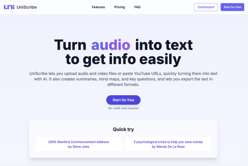 UniScribe.co Landing Page