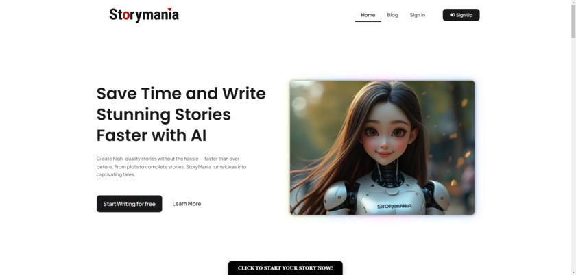 Storymania.ai StoryMania Landing Page