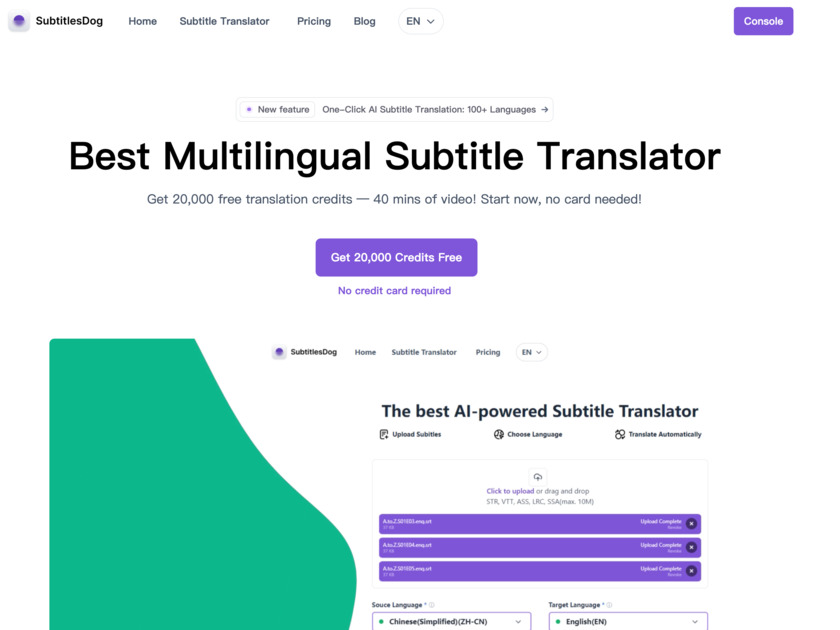 SubtitlesDog Landing Page