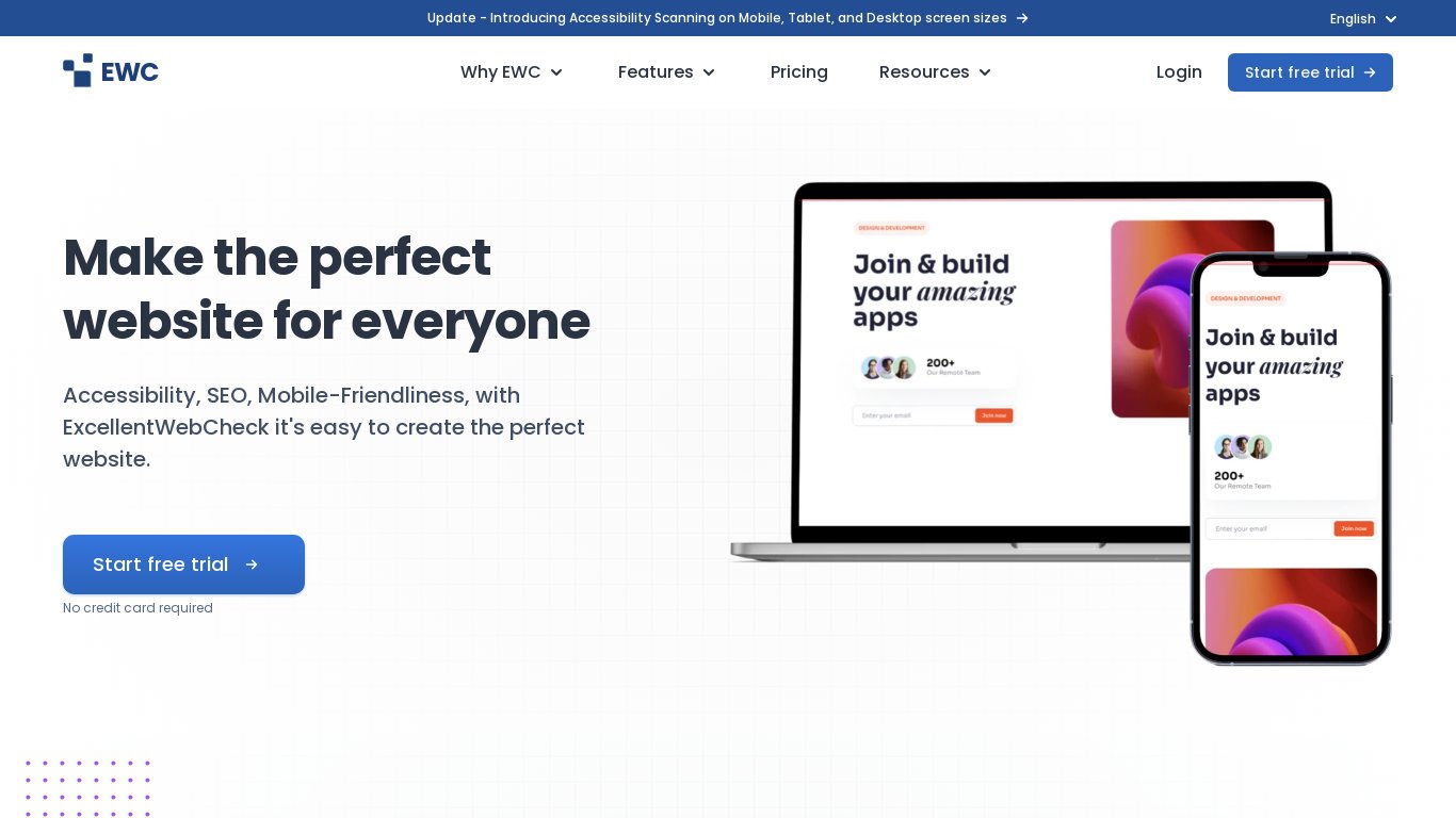 ExcellentWebCheck Landing page