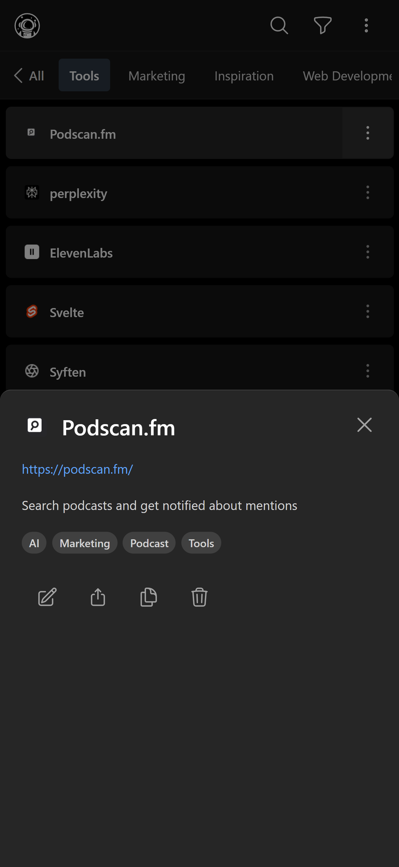 BookmarkManager.com Bookmark Details - Mobile View