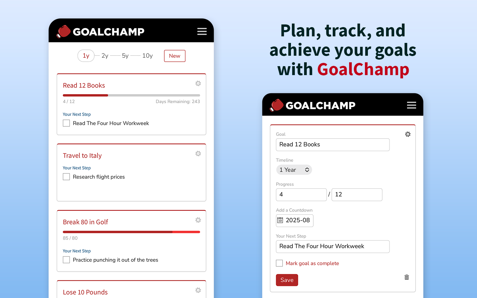 GoalChamp GoalChamp Mobile Interface