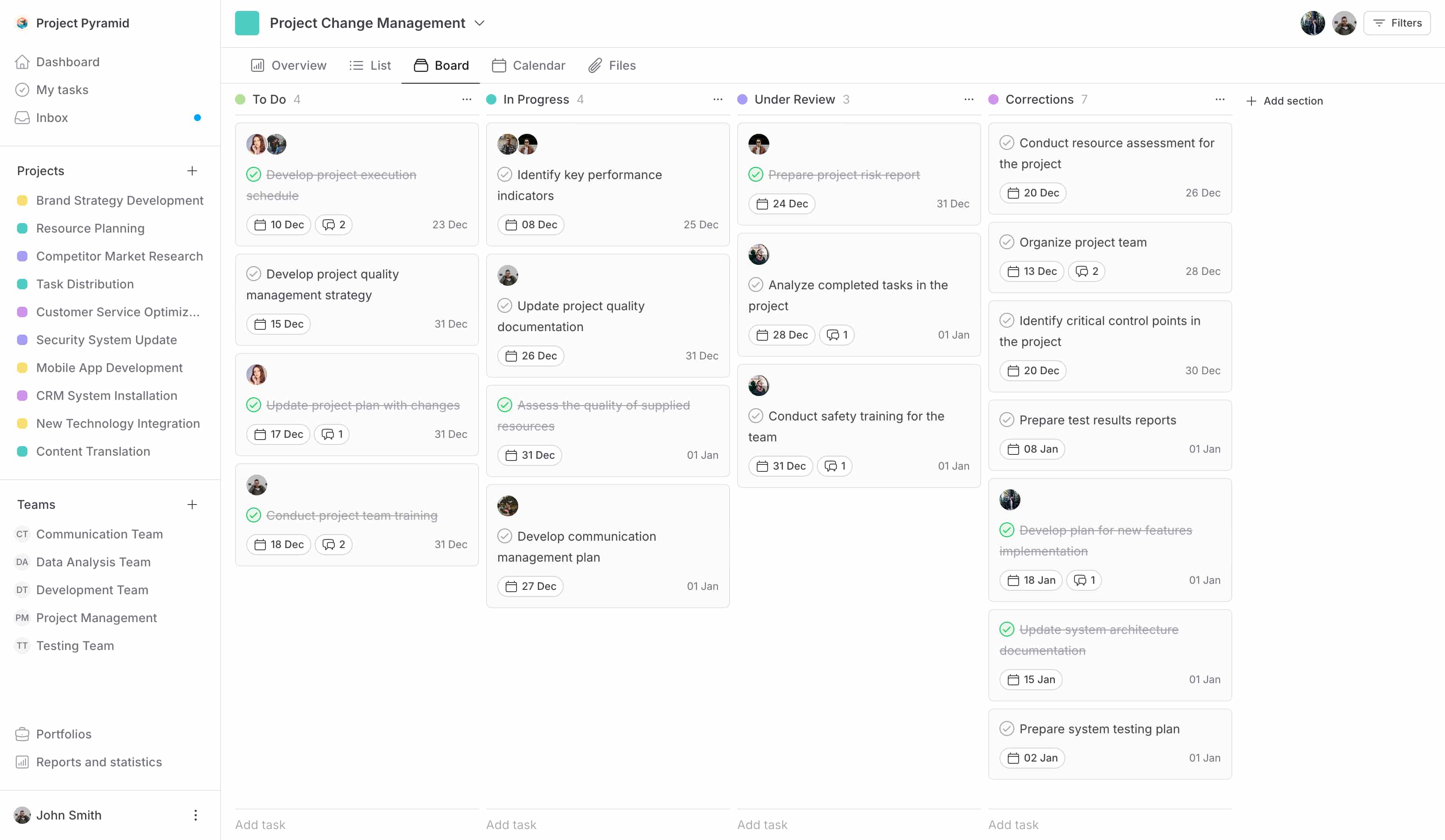 Taskera.io Kanban board