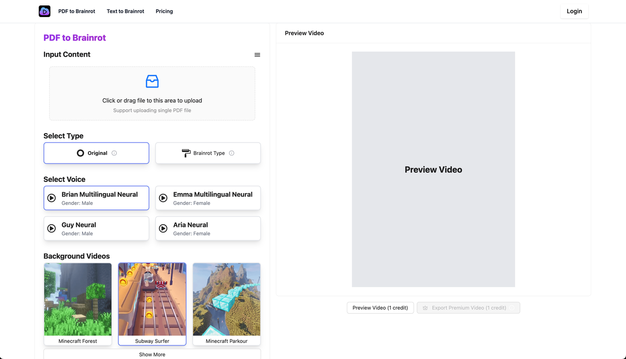 BrainrotAI.net Video Workspace