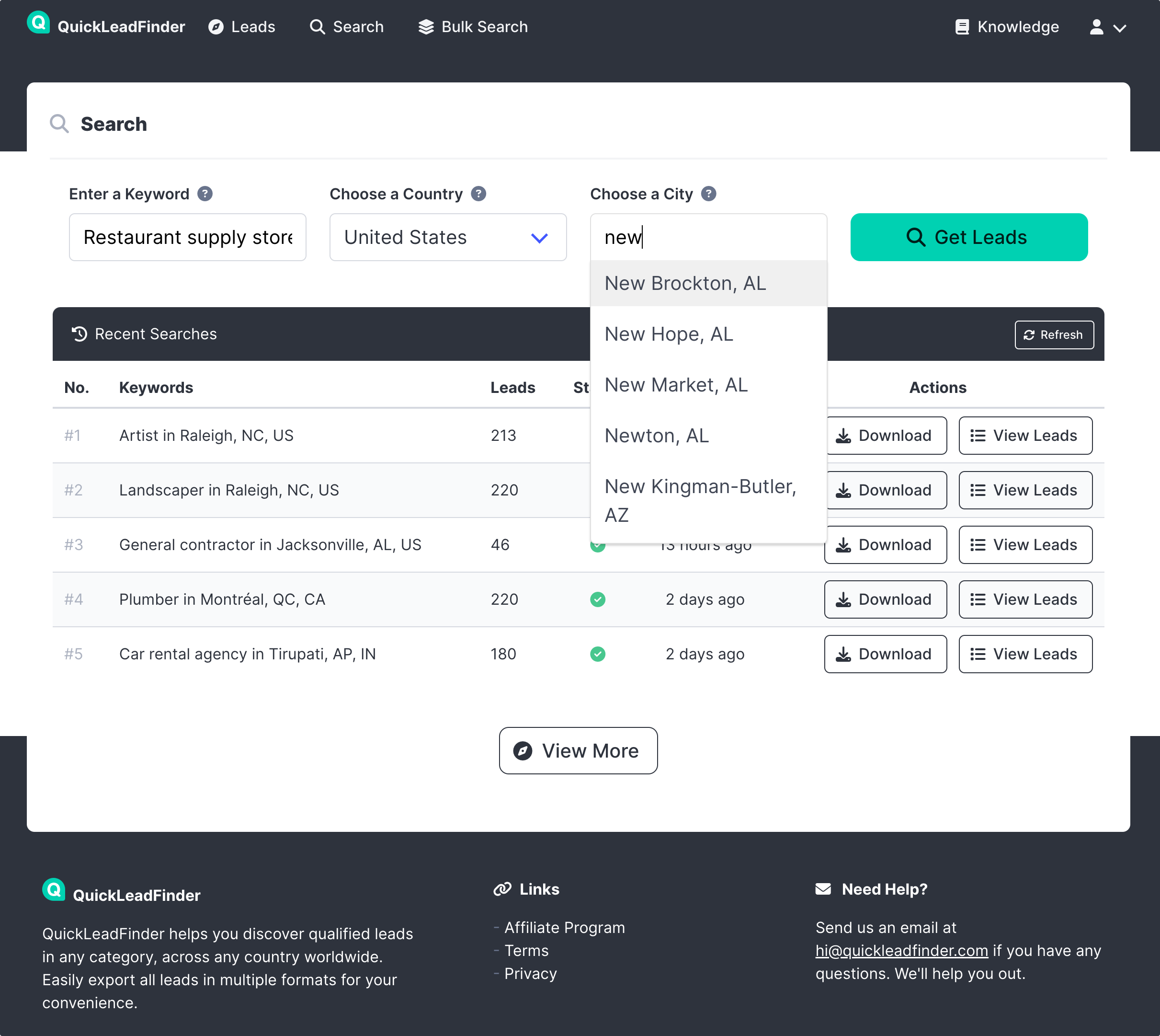 QuickLeadFinder search