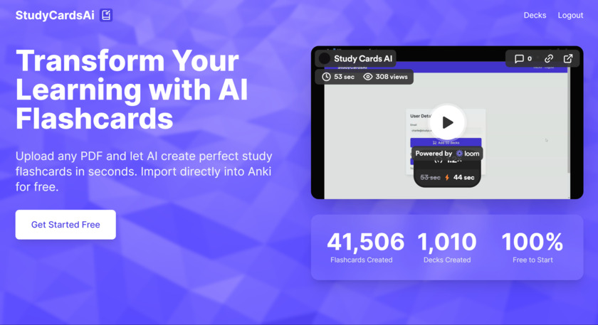 StudyCards Ai Homepage