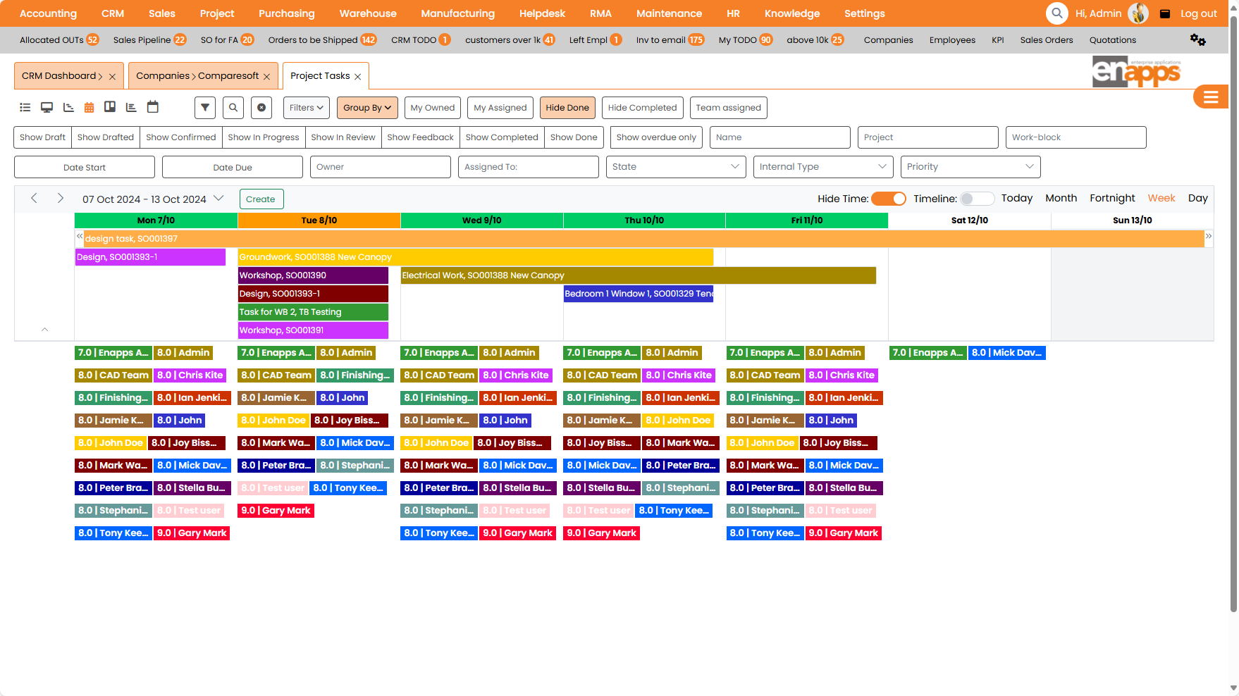Enapps ERP Drag and drop resource planner