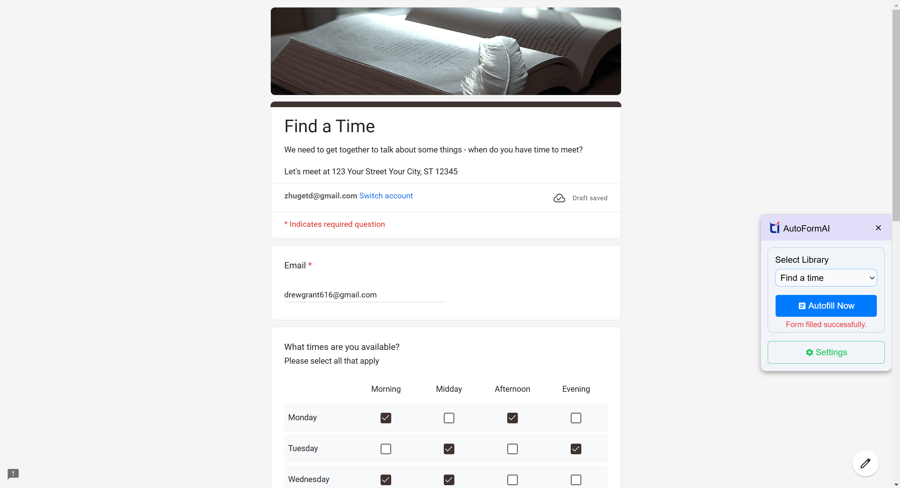 AutoFormAI fill out google forms with one click