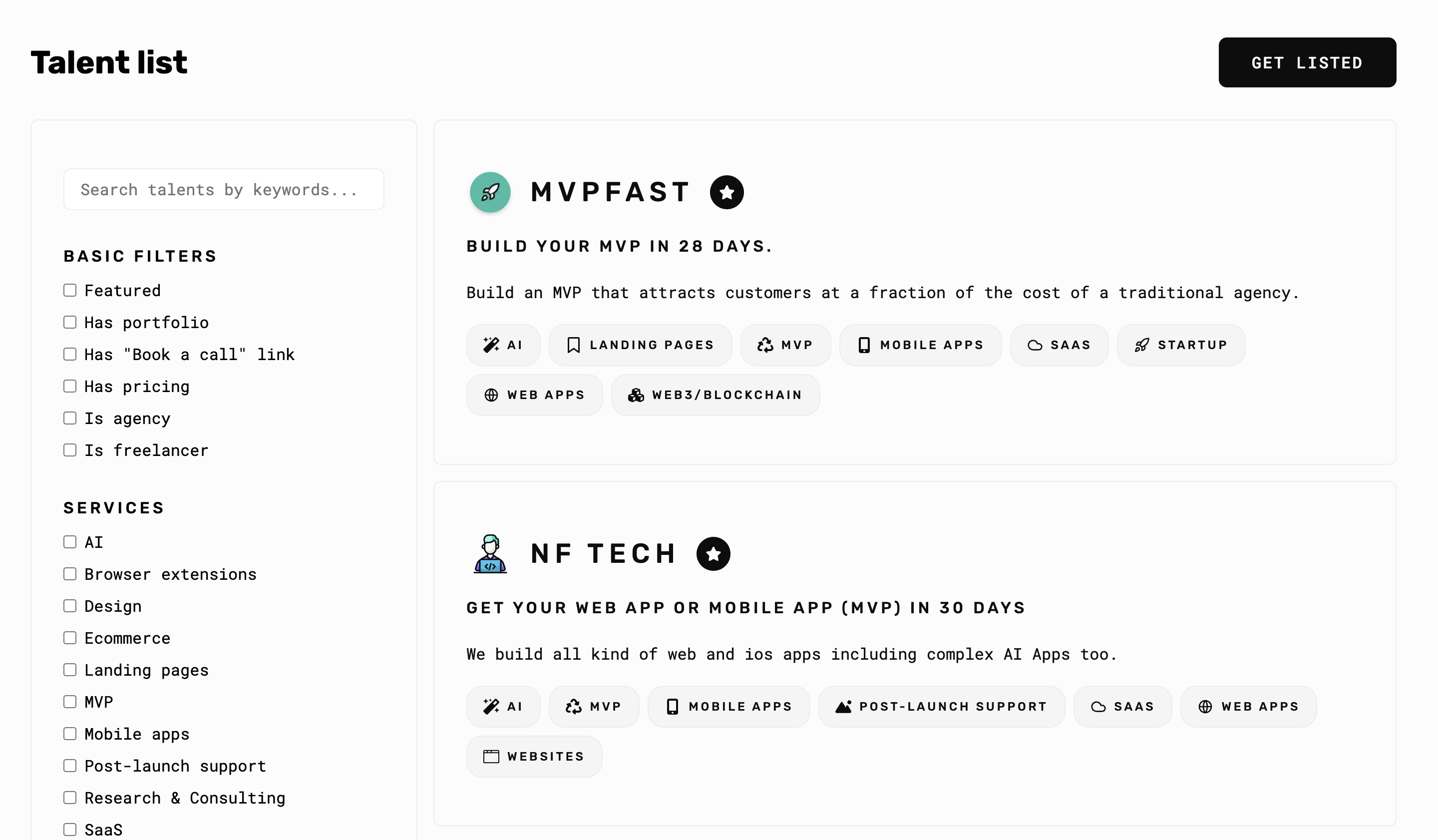 We Build For talent list