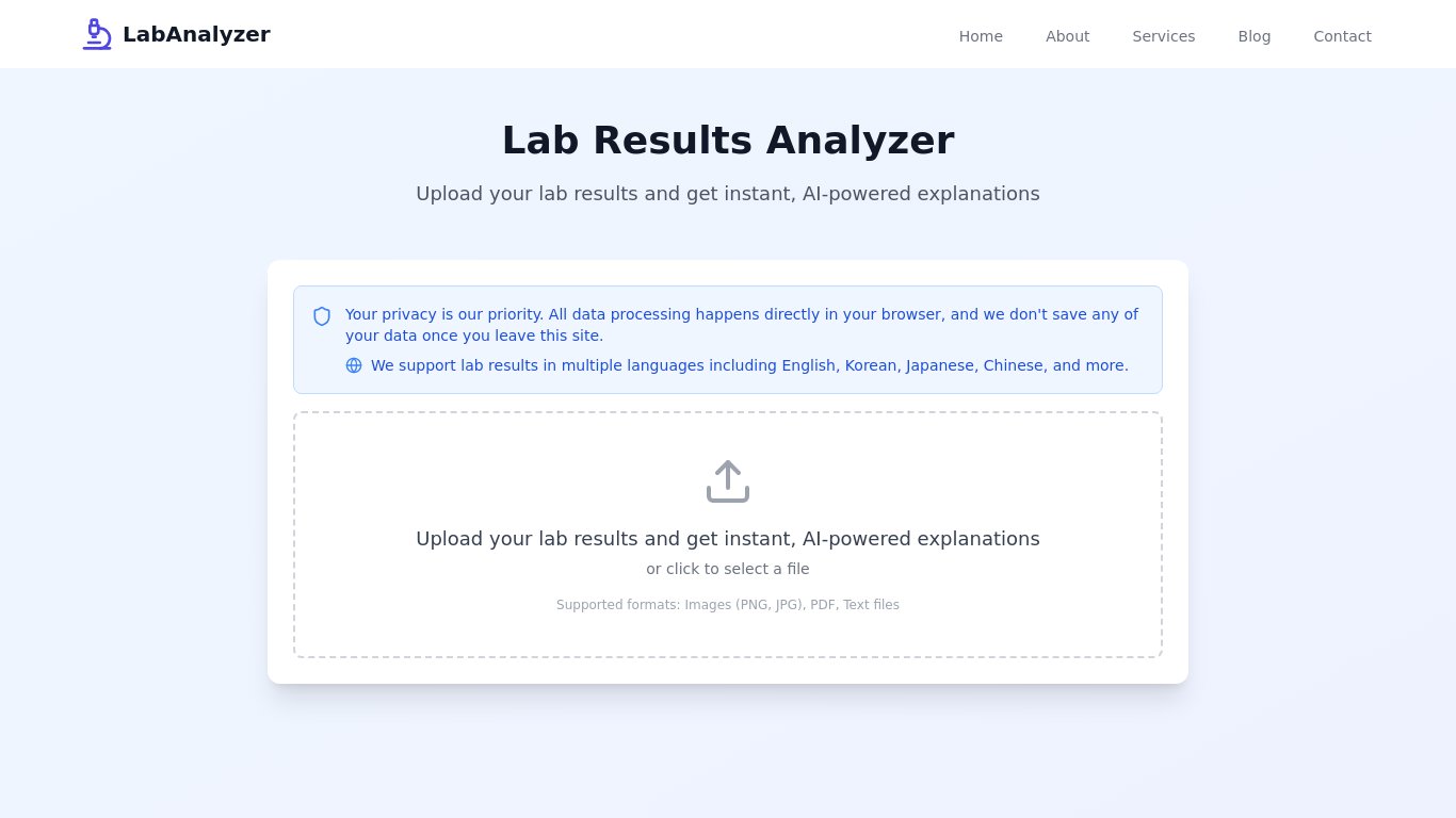 LabAnalyzer.org Landing page