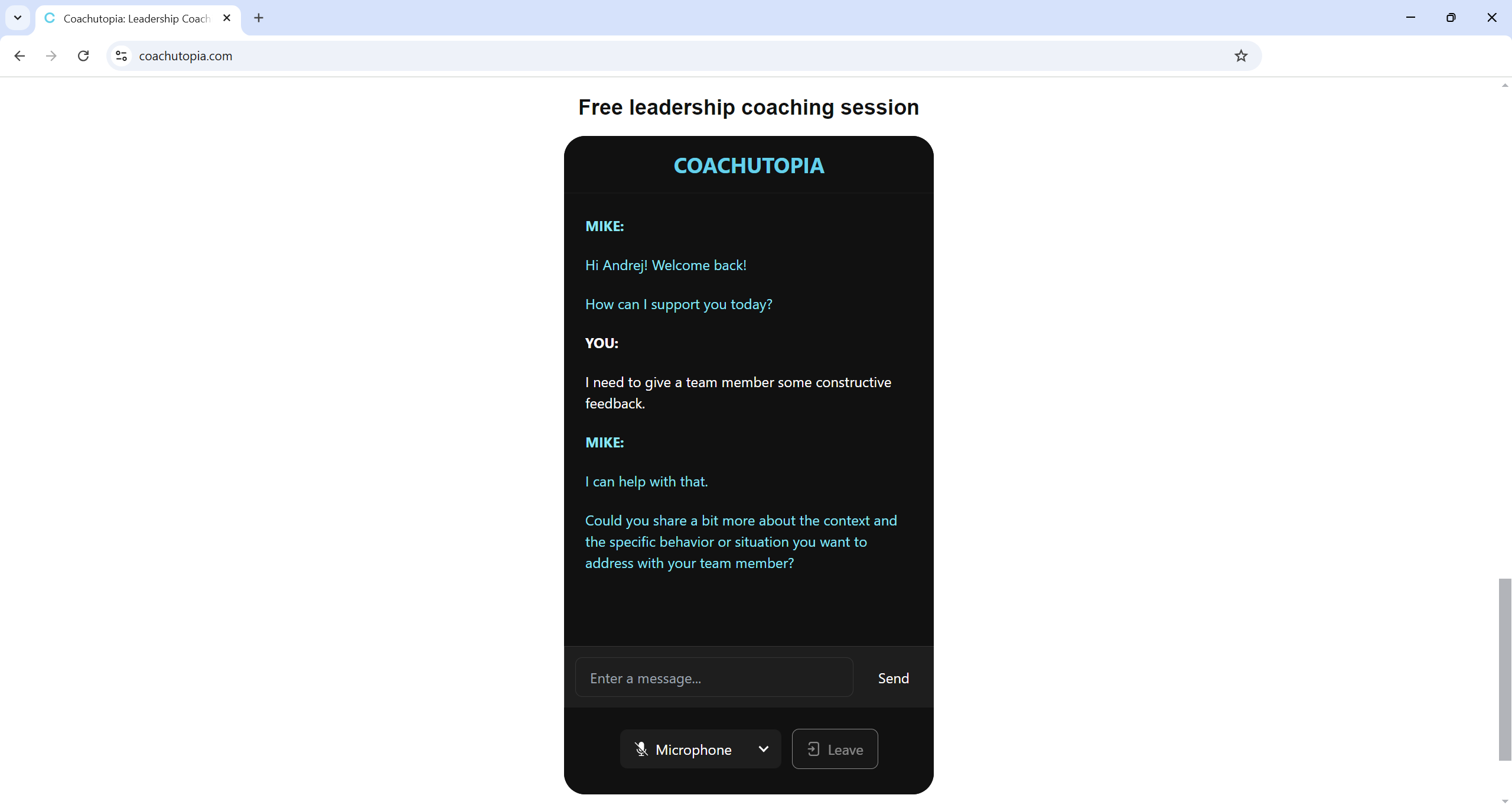 Coachutopia Laptop screenshot