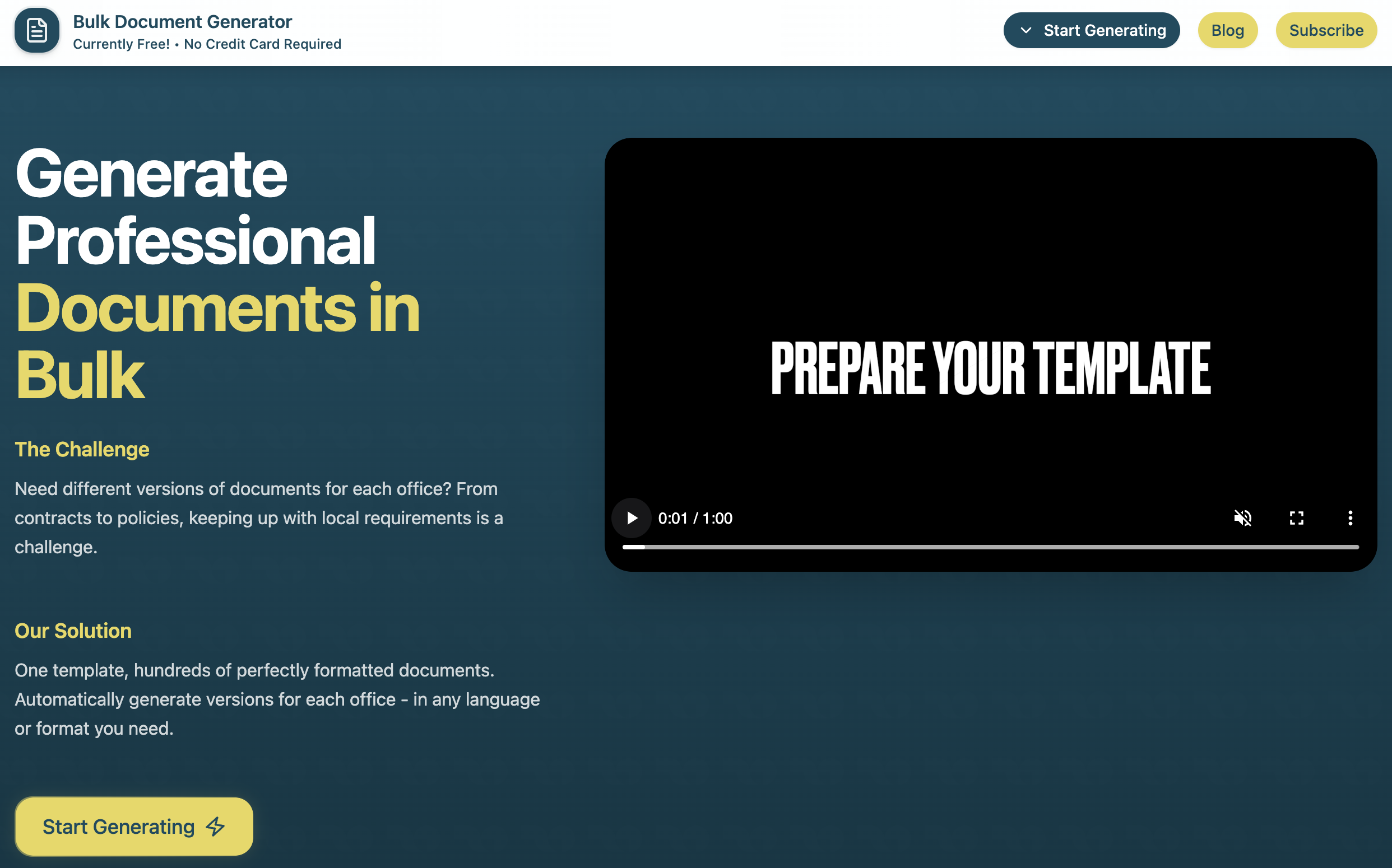 Bulk Document Generator LandingPage