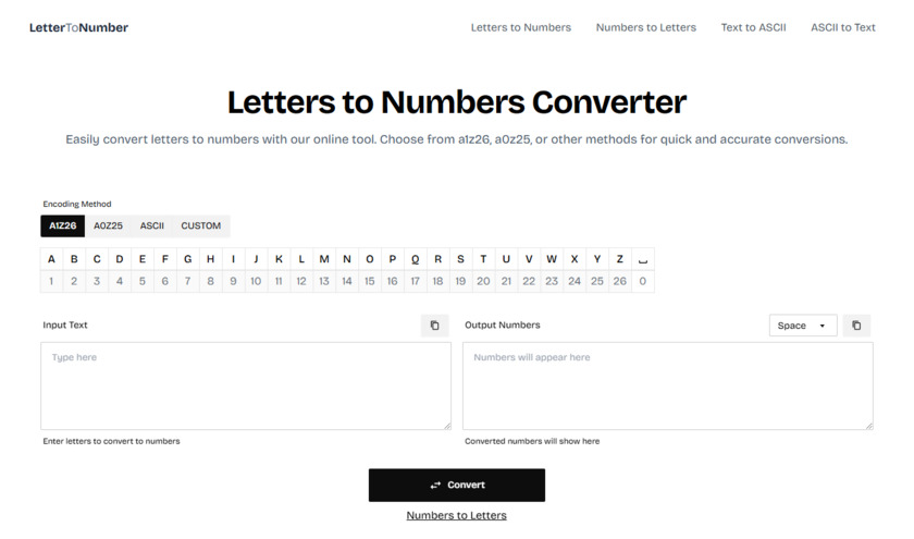 Letter to Number Landing Page