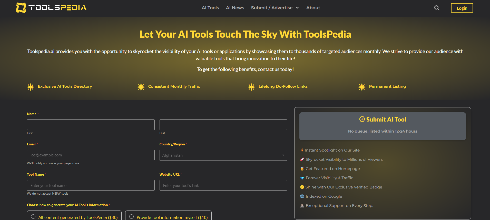 ToolsPedia.ai Submit AI Tools