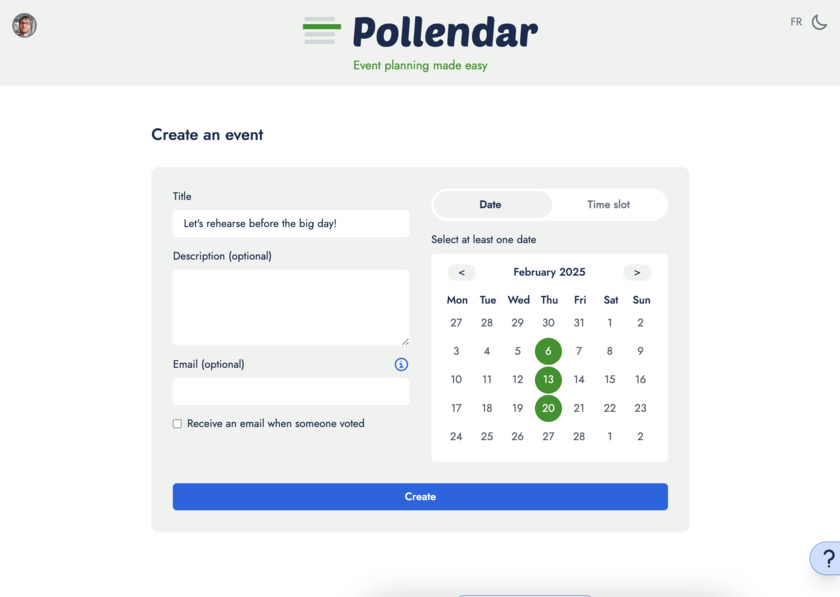 Pollendar Landing Page
