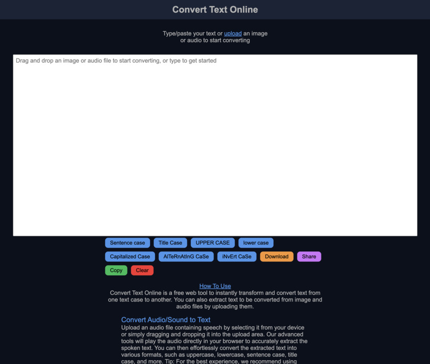 Convert Text Online Landing Page
