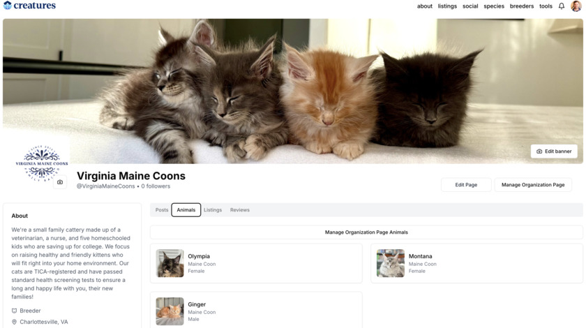 Creatures.com Landing Page
