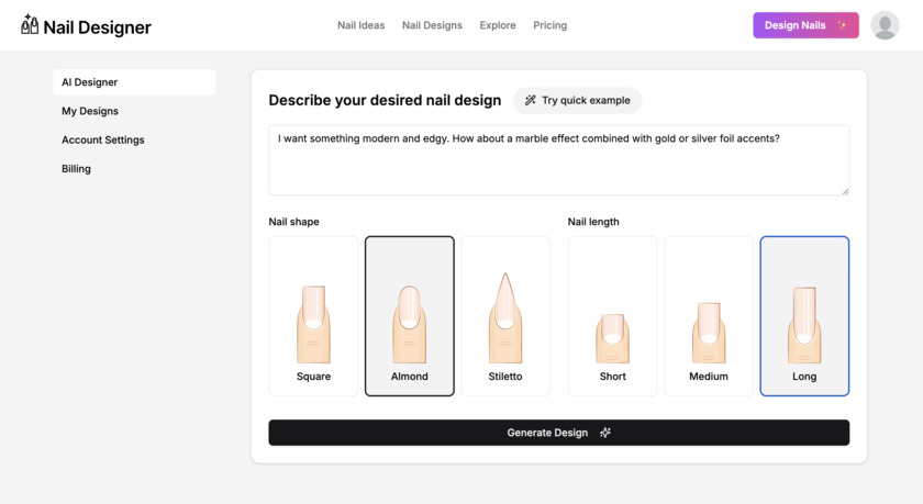 Nail Designer AI Landing Page