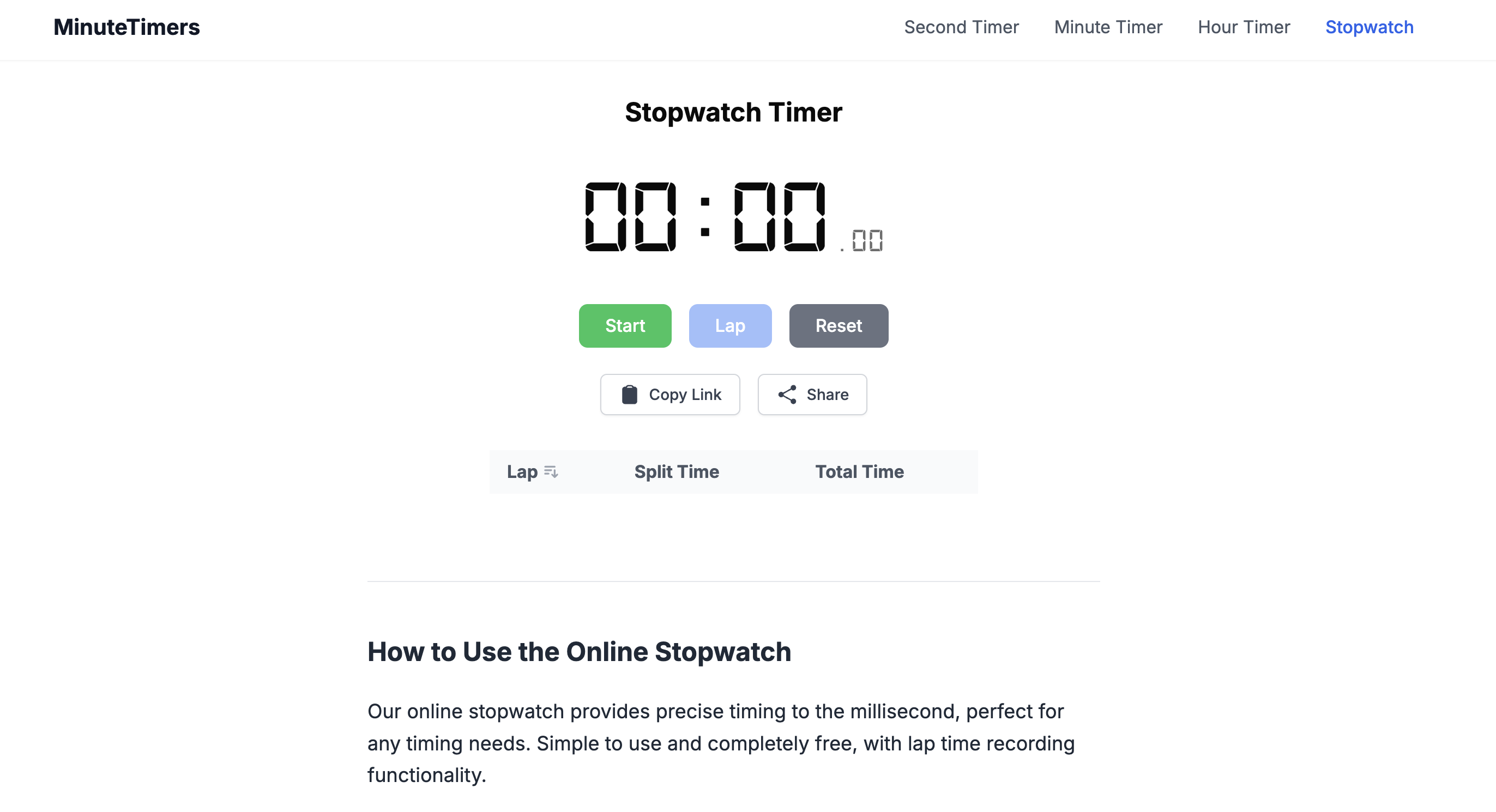 MinuteTimers.net stopwatch timer