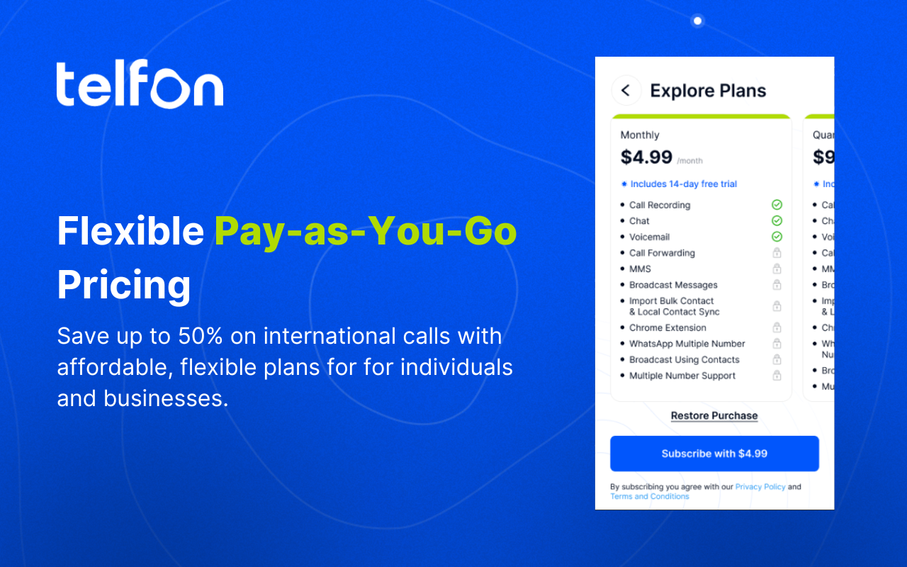 Telfon Pay As You Go Pricing