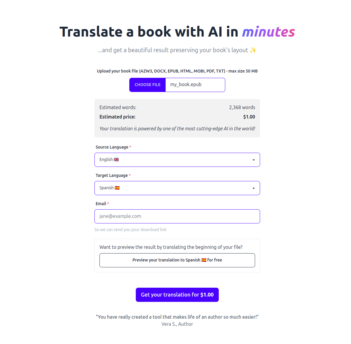Translate a Book Upload a book
